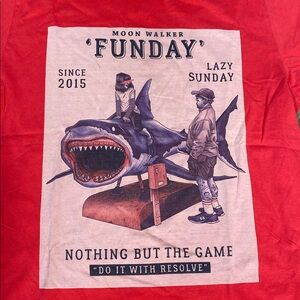 Moonwalker “Funday” Lazy Sunday Shark Graphic Tee red size XL Unisex
